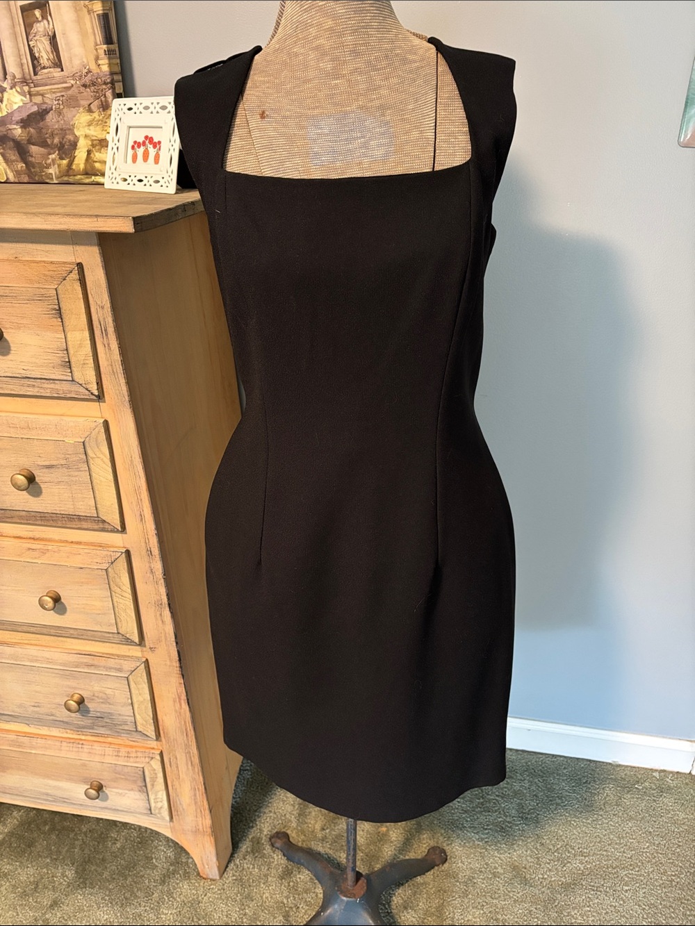 Express Vintage Classic Black Square-Neck Feminine Open Back Sheath Dress